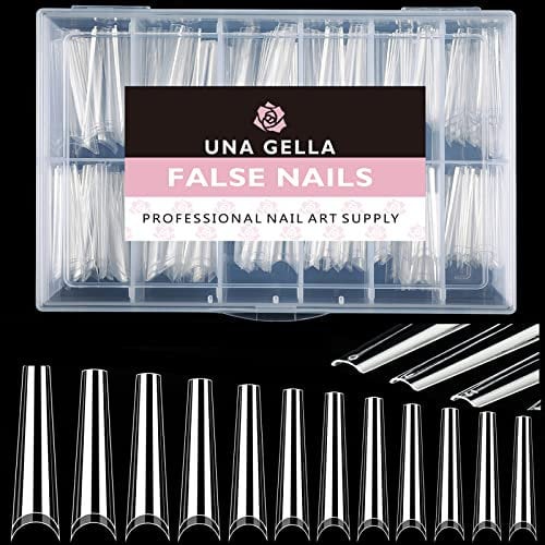 UNA GELLA Capsules Américaines Ongles Extra Longs Ballerine, 216 Pièces 12 Tailles Demi Capsules Faux Ongles XXL Acrylique avec Boîte pour Salon de Manucure et DIY Nail Art à la Maison