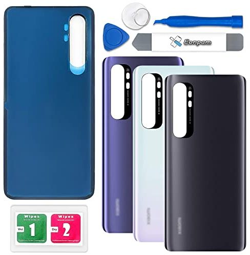 Eonpam Akkudeckel für Xiaomi Mi Note 10 Lite Rückseite Glas Original Backcover Back Glas Ersatz mit Reparatursatz (Schwarz)