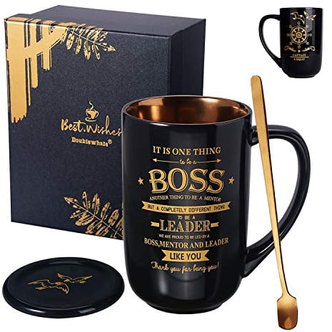 Chef Geschenke Tasse, Bester Chef Tasse, Danke Geschenke - Beidseitig Bedruckt - 18 Unzen Kaffeetasse aus Keramik - Ideal für Geburtstag, Ruhestand, Büro, Geschenkidee Männer (Schwarz)