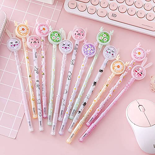 12pcs Cute Cartoon Sequins Gel Pen Creative Liquid Gel Ink Rollerball Pen Novelty Creative Design for School Home Office
