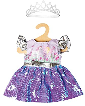 Heless 1131 - Kleid für Puppen im Design Fee und Einhorn, mit Wendepailletten und silberner Krone, Größe 28 - 35 cm