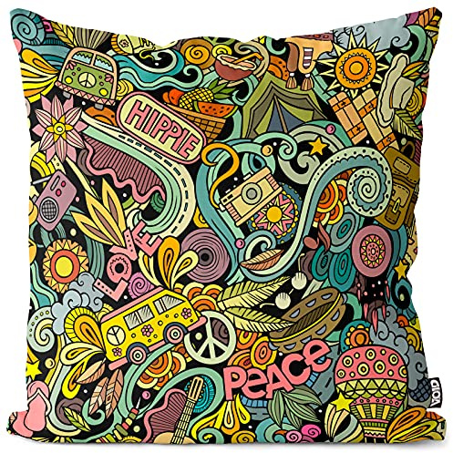 VOID Hippie Muster Flower Power Kissenbezug Kissenhülle Sofakissen Kissen Deko Ostern Outdoor-Kissen Dekokissen, Kissen Größe:60 x 60 cm