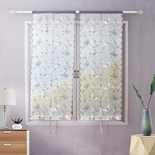 FYJS Tende da cucina ricamate con filato Dolly,Tenda per Soggiorno Camera Balcone Finestra e Interni 2 Pannelli, 100% Poliestere, Grigio,60x240cm