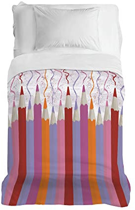 PENSIERI DELICATI Telo Copriletto 170 x 280 cm, Telo Singolo 100% Cotone Pique, Ideale Come Telo Arredo, Coperta Salva Letto 1 Piazza, Fantasia Matitoni Rosa, 100% Made in Italy