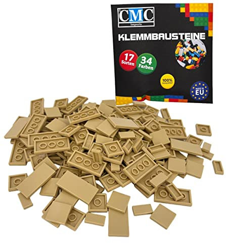 Lot de 90 blocs de construction à clipser - Carreaux - 1 x 2, 2 x 2, 2 x 4 - Picots - 34 couleurs (094 - Beige)
