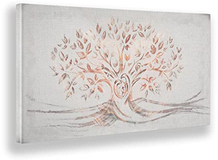 Giallobus - Quadro - 08 - Capezzale Moderno - Sacra Famiglia e Albero della Vita - Riflessi Rosa - Tela Canvas Telaio Standard - 70x35 - Pronto da Appendere - Quadri Moderni per la casa