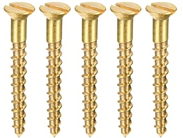 sourcing map Bois Vis M2 x 16mm Fendu Plat Tête Laiton Autotaraudant Vis 100 Pcs