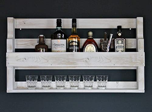 Whisky Regal aus Holz - mit Gläserhalter - weiß - Industrie Stil - fertig montiert - Wandbar - Whisky-Regal aus Holz (80, L)