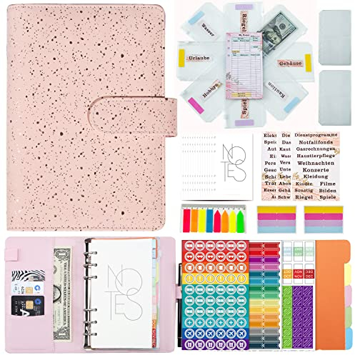 Budget Planner Deutsch Budget Binder A6 - Bugetplaner Haushaltsbuch mit Geldfächer, Finanzplaner Geld Organizer Sparbuch mit Folien Rosa