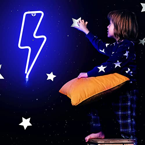 Signo de neón de rayo, USB/batería de luz de neón azul Cosas frescas Luces de neóns azul para la iluminación del dormitorio Luces de para los adolescentes Dormitorio Gadgets fresco signo