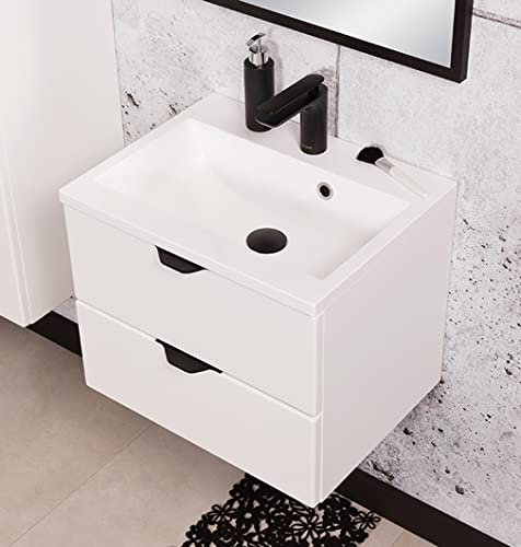 Quentis Badmöbel | Waschplatzset Victor 50, seidenmatt weiß, Waschbecken mit Unterbau (montiert)