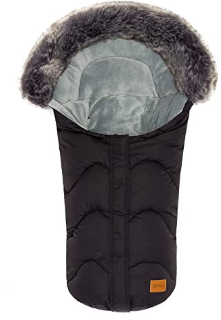 Fillikid Fleece-Fußsack mit Fellkragen Lhotse für Babyschalen und Babywannen - Schwarz