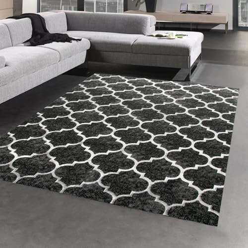 CARPETIA Designer und Moderner Teppich Marokko Wohnzimmerteppich Orient in Grau Schwarz Größe 120x170 cm