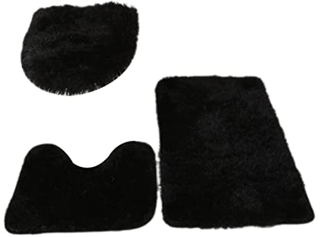 in Star 3-teiliges Badezimmerteppich-Set mit Badevorleger, Konturmatte und Toilettendeckelbezug, superweiche Mikrofaser und Rutschfester Badevorleger mit Gummi-Rückseite, solide (schwarz), One Size