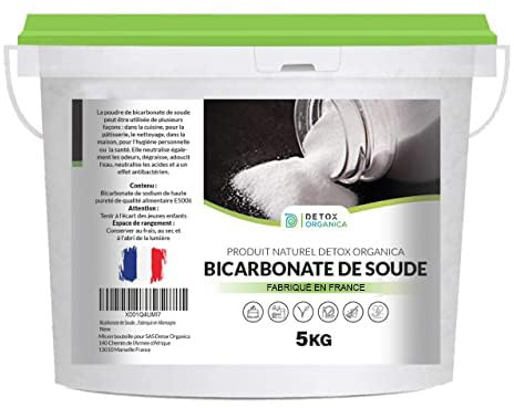 DETOX ORGANICA Bicarbonate de Soude Ménager 5kg Fabriqué en France - Qualité Alimentaire et Entretien de la Maison - Extra fin et 100% Naturel - Poudre sans ogm, sans colorant et sans EDTA