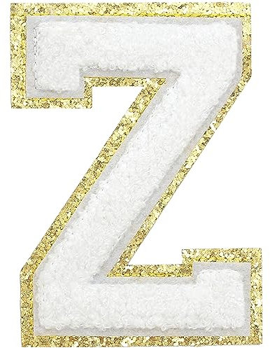 GYGYL 3PCS Chenille Varsity Glitters Letters Patch, Iron on Large Size Letter Patches for Team Costume Decoration, Height 4-1/2In, Letter Z