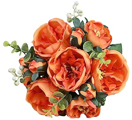 Haloppe Künstlicher Hibiskus 10-köpfige Simulation Hibiskus Deko Romantisch Schöne Kunstseide Blume Dunkelorange