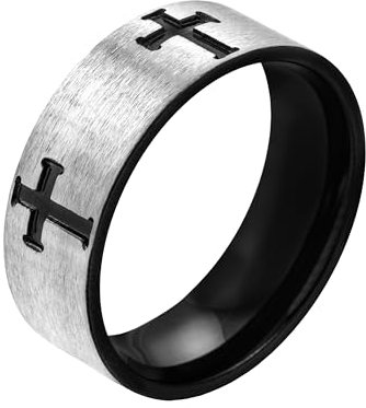 meditoys · Ring aus Edelstahl für Herren · schwarz · Breite: 7,0 mm · sehr kratzfest · mit schwarzem Kreuz