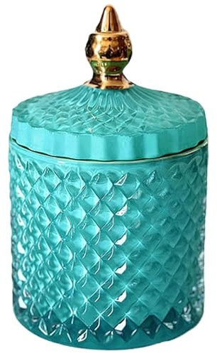Abaodam Bocal de Rangement pour Bonbons en Verre sans Plomb Bleu, Pot Alimentaire Couvercle Étanche, Boîte de Conservation Cuisine, Stockage de Snacks et Biscuits, Décoration Maison,