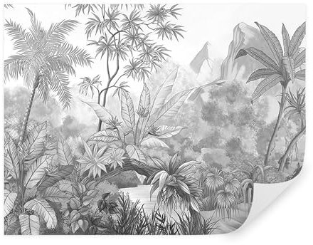 TAPEKO Papier Peint Panoramique Elégant Tropiques 400x280 cm Jungle style en noir et blanc couleur Papier Peint intissé pour Chambre Salon Décoration Murale u99099
