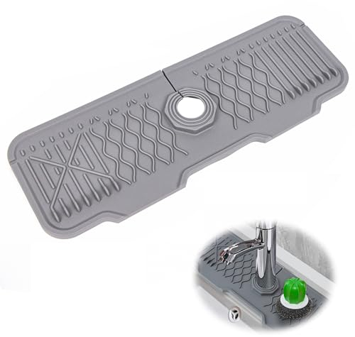 xiruiubao Alfombrilla Silicona Grifo, Alargado Almohadilla Secado de Aguapara Grif, Cortable Protector contra Salpicaduras para Mantener Secas de Encimeras de Cocina y Baño (43 x 15 cm, Gris)