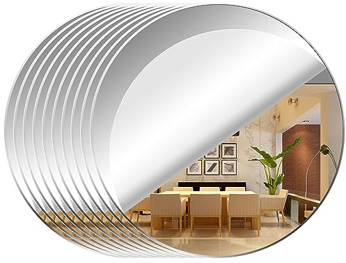 Leikedun 10 espejos acrílicos redondos autoadhesivos, azulejos espejo DIY, espejo de pared, espejo decorativo para el hogar, dormitorio, salón, decoración del hogar (redondo 20 cm)