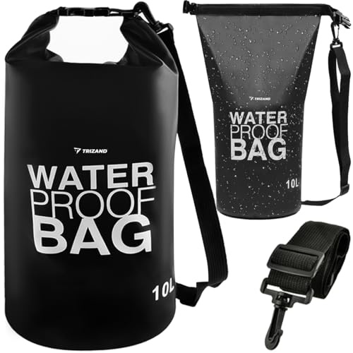 TRIZAND Seesack für Kajak SUP Kanu Rafting Bootfahren Angeln Wasserdicht Schultergurt Dry Bag 10/20/ 30 Liter Schwarz 23565, Größe:10 L