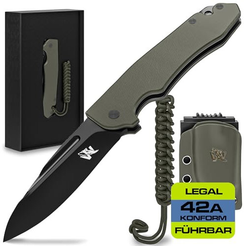 Wolfgangs CORVUS Zweihandmesser Klappmesser aus feinstem D2 Stahl - Legales Taschenmesser Klappmesser - Rebustes Outdoor Messer Survival - Klappmesser Outdoor inkl. Kydex Holster
