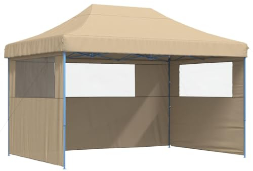 vidaXL Tienda de Fiesta Plegable Pop-Up con 3 Paredes Laterales Beige, Tienda, Tienda de jardín, cenador de Camping, toldo cenador, cenador toldo