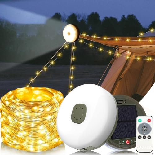 Probuk 10M 100 LED Solar Lichterkette Outdoor, USB Wiederaufladbar, 8 Modi, Wasserdicht & Tragbar, Warmweiß Solarlampe für Garten, Camping, Zelt, Balkon & Terrasse