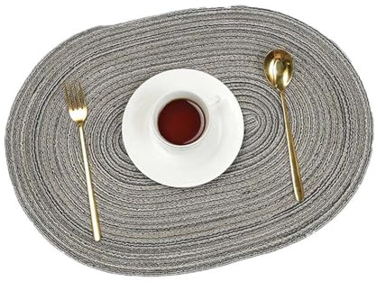 CULASIGN 4 Stück Gewebte Tischsets, 50x35 cm Handgefertigte Abwaschbar Hitzebeständigen Platzdeckchen aus Baumwolle Oval Platzsets für Küche Hochzeit Party Restaurant (Grau,50 x 35 cm)