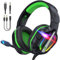 Fachixy FC-200 Cascos Gaming para PS4, PS5, PC, Xbox, Nintendo Switch, Auriculares Gaming para PS5 con micrófono ENC, para Juegos de 3,5 mm con luz RGB (RGB Negro Verde)