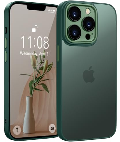 HGH Matt Hülle für iPhone 13 Pro Max mit Kameraschutz, FallSchutz Handyhülle, Mattierte Durchscheinende Rückseite Schutzhülle, Anti-Fingerabdruck Case für iPhone 13 Pro Max(Dunkel Grün)