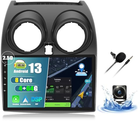 CAMECHO 8-Core 4+64G Radio para Nissan Qashqai J10 2006-2016, 9” 2024 Actualización Android 13 Wireless Carplay Radio Android Auto con Cámara de Trasera Bluetooth WiFi Navi FM/RDS DSP Mirror Link