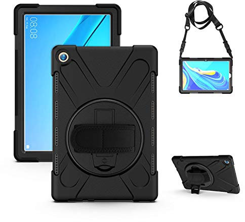 Housse de protection 3 en 1 robuste et résistante aux chocs pour tablette Huawei MediaPad M5/M5 Pro 10,8 CMR-AL09 CMR-W09 avec bandoulière et support rotatif (noir)