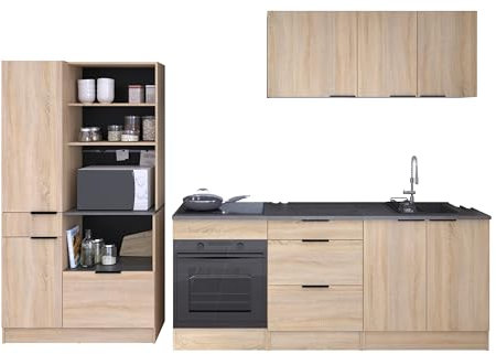 Küchenzeile Küchenblock Buffet Küchenbuffet von Parisot Fumay 21 Eiche und Beton Komplett Set