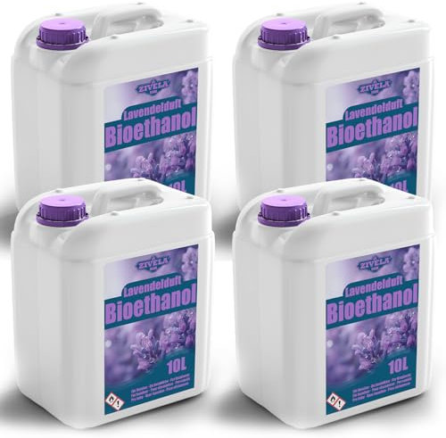 Bioéthanol 96,6 % 40 l | Alcool bio parfum lavande 96,6 % 4 x 10 l | Bioéthanol pour cheminée, cheminée de table | Parfum lavande au bioéthanol | Combustion propre, sans fumée, flamme vive et stable
