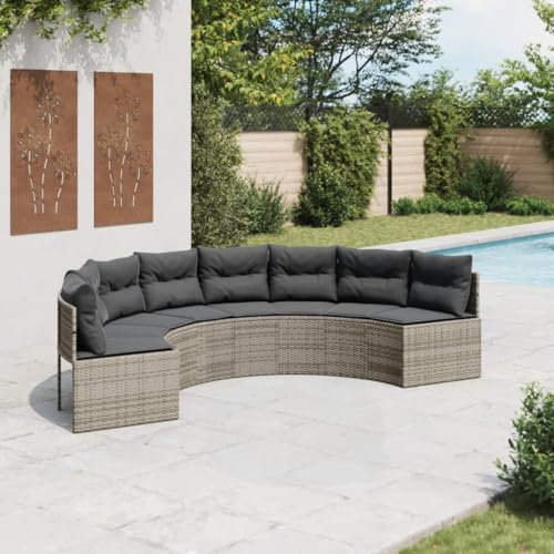 Kangmusi Gartensofa mit Kissen Halbrund Grau Poly Rattan, kangmusi3318523