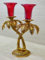 Gold Plated Metal Handicraft Antique Palm Tree Design Glass Candle Holder Home Decor Stand Showpiece Decorative Tealight Holder for Drawing Room Home Office Living Room Decoration and Gift