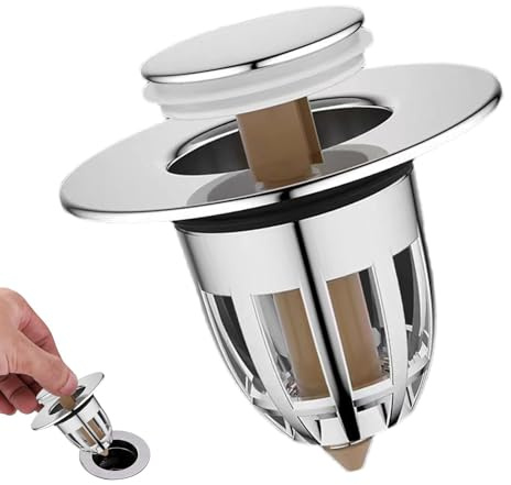 Decorhome Sink Bounce Core Drain Strainer - Stainless Steel Sink Drain Stopper Push- Sink Stopper | Bathroom Sink Filter, Anti-Odorant Bathtub Drain Stopper for Home, Family