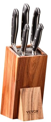 VEVOR Bloc Couteau Universel Vide Support à Couteaux de Cuisine en Bois d'Acacia et Poils en PP Porte-Couteaux de Comptoir Stable pour Rangement Facile de Divers Couteaux Restaurant sans Couteaux