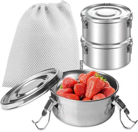 Lot De 3 Boîtes À Déjeuner en Acier Inoxydable avec Couvercle, Lunch Box Bento pour Collations, Fruits, Céréales