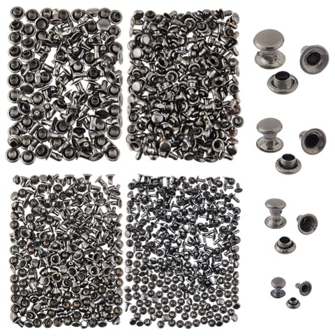 SUPERFINDINGS 400 Set 4 Größen 3/4/5/6mm Eisen Nieten Doppelkappen Nieten Waffenschwarze Halbtubulare Kollisionsnieten Tubulare Metallschnellnieten Für Lederhandwerk Kleidung Schuhe Geldbörsen