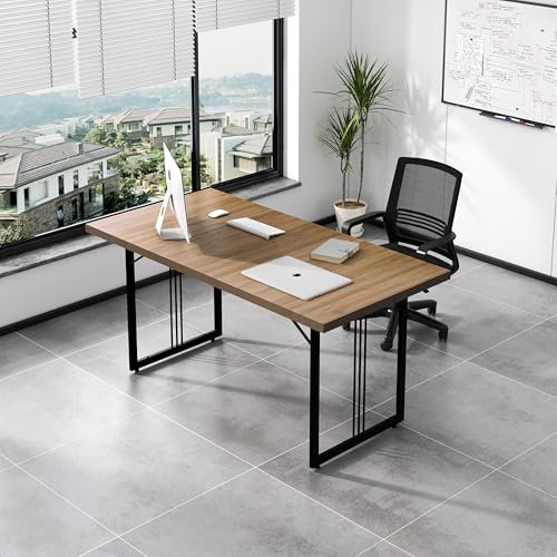 GOLDFAN Rechteckiger Schreibtisch aus Holz Metall Großer Bürotisch Vintage-Braun Computertisch für Arbeitszimmer, Schlafzimmer, Büros, Heimbüros