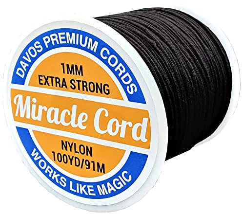 Miracle Cord 1mm Bracelet Making String Braided Nylon Multi-Use Extra Strong Thread Jewellery Necklace Beading Crafting Arts Crafts (Black, 182 metres)