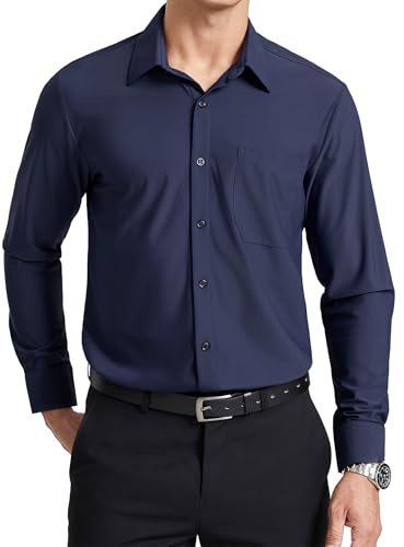 Enlision Chemise habillée à Manches Longues pour Homme Extensible sans Repassage avec Boutons sans Plis Coupe Classique pour Affaires Formelles avec Poche