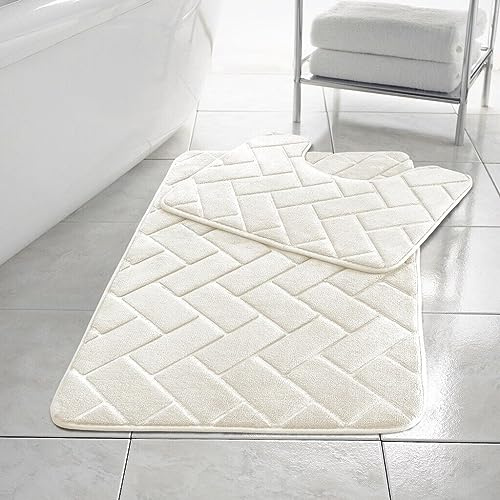 EXQUIZIT HOME Badvorleger, Memory-Schaum, rutschfest, schnell trocknend, ultraweich, Badezimmerteppich, WC-Vorleger, WC-Vorleger-Set, 2 Stück, Farbe: Creme