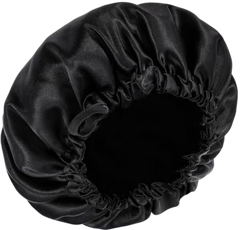 HJZHII Elastic Adjustable Black Bath Cap, Reusable Shower Cap Double Layer Hair Caps for Men and Women