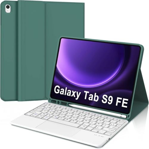 WINCHKING Funda con Teclado Compatible con Samsung Galaxy Tab S9 FE 10.9 / S9 11 2023, Retroiluminado Teclado con España Ñ Bluetooth (Verde Hierba - Touch)