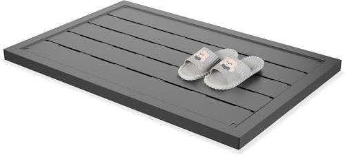 LILIIN 100 x 65 x 4 cm - Élément de sol en plastique - Pour douche solaire, échelle de piscine, douche de jardin - Aspect bois - Plaques de sol antidérapantes - Anthracite